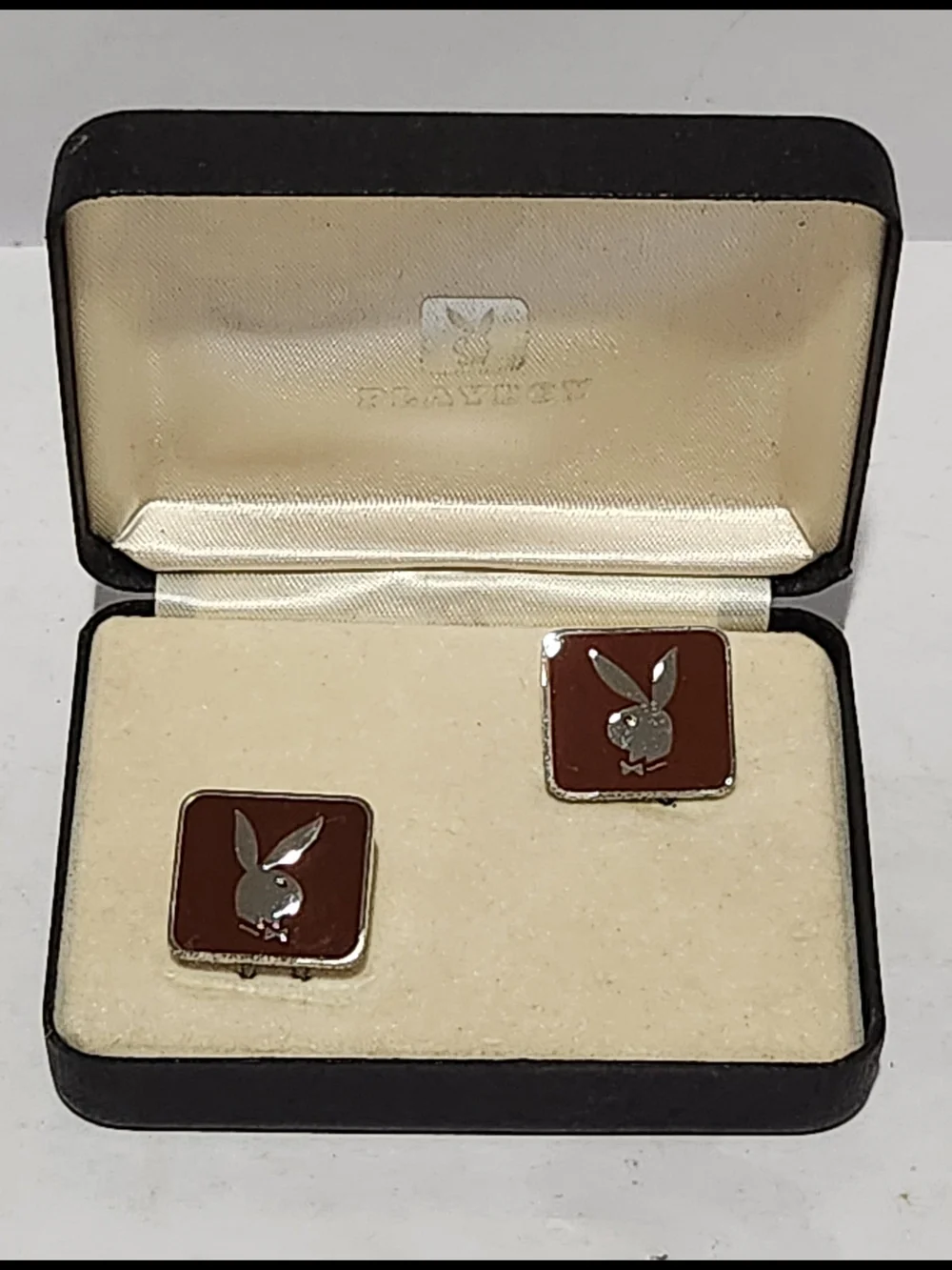 PLAYBOY Silver Bunny Brown Enamel Square Cufflinks